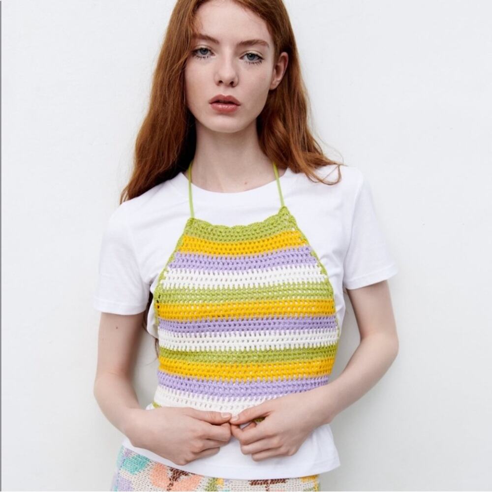 Zara Knitted Multicolored Open Back Crop Top Size Small NWT